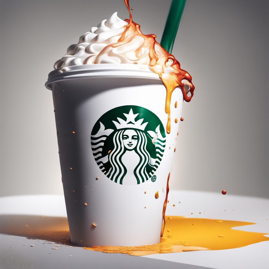 Hyperrealistic Starbucks Cup in Splash Art Style