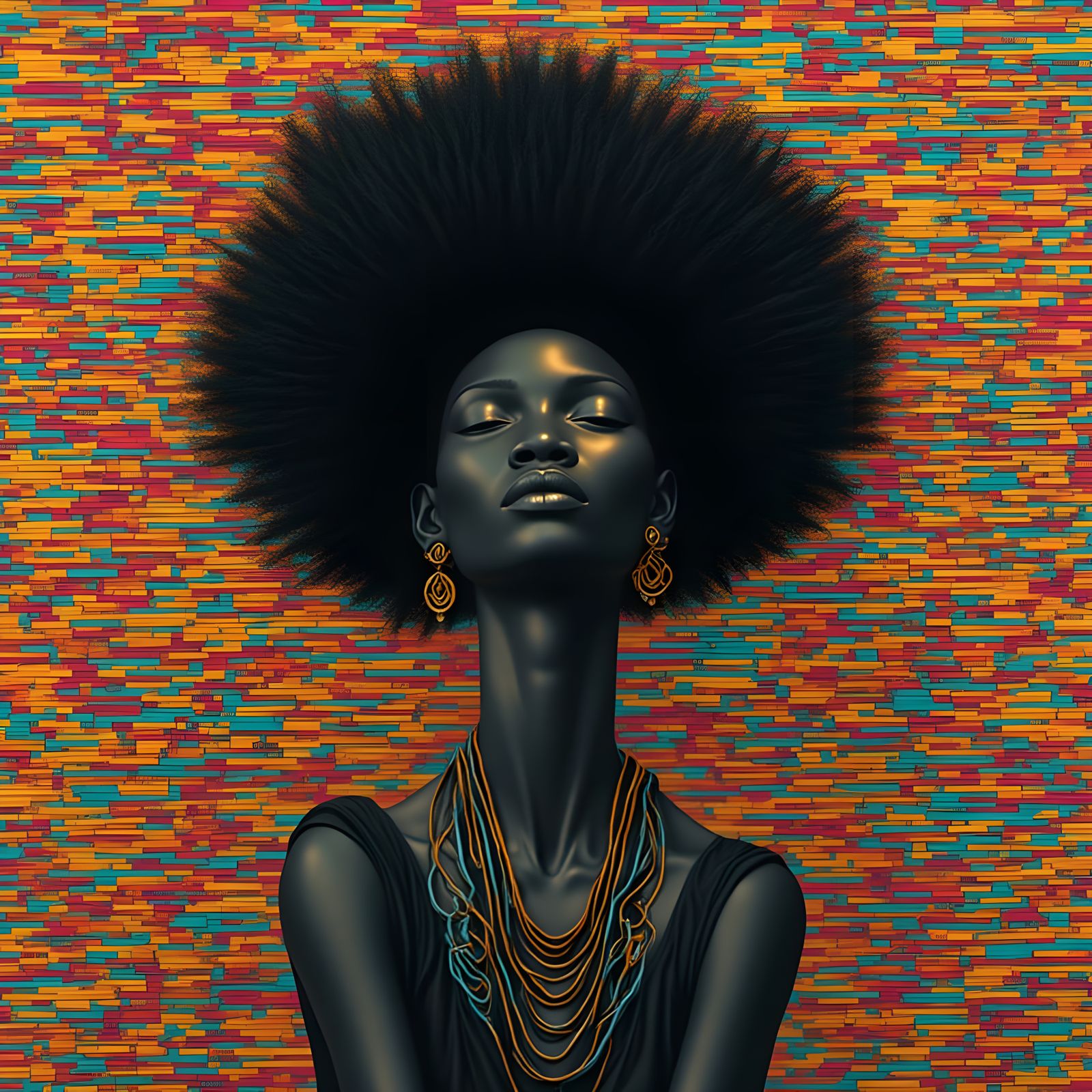 Dark Skinned Woman With Black Hair and Glitch Art Elements
