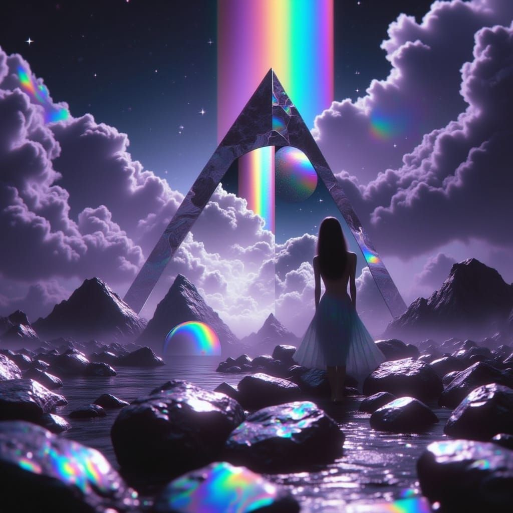 Prismatic Light Beam in Cosmic Crystal Macro Photograph