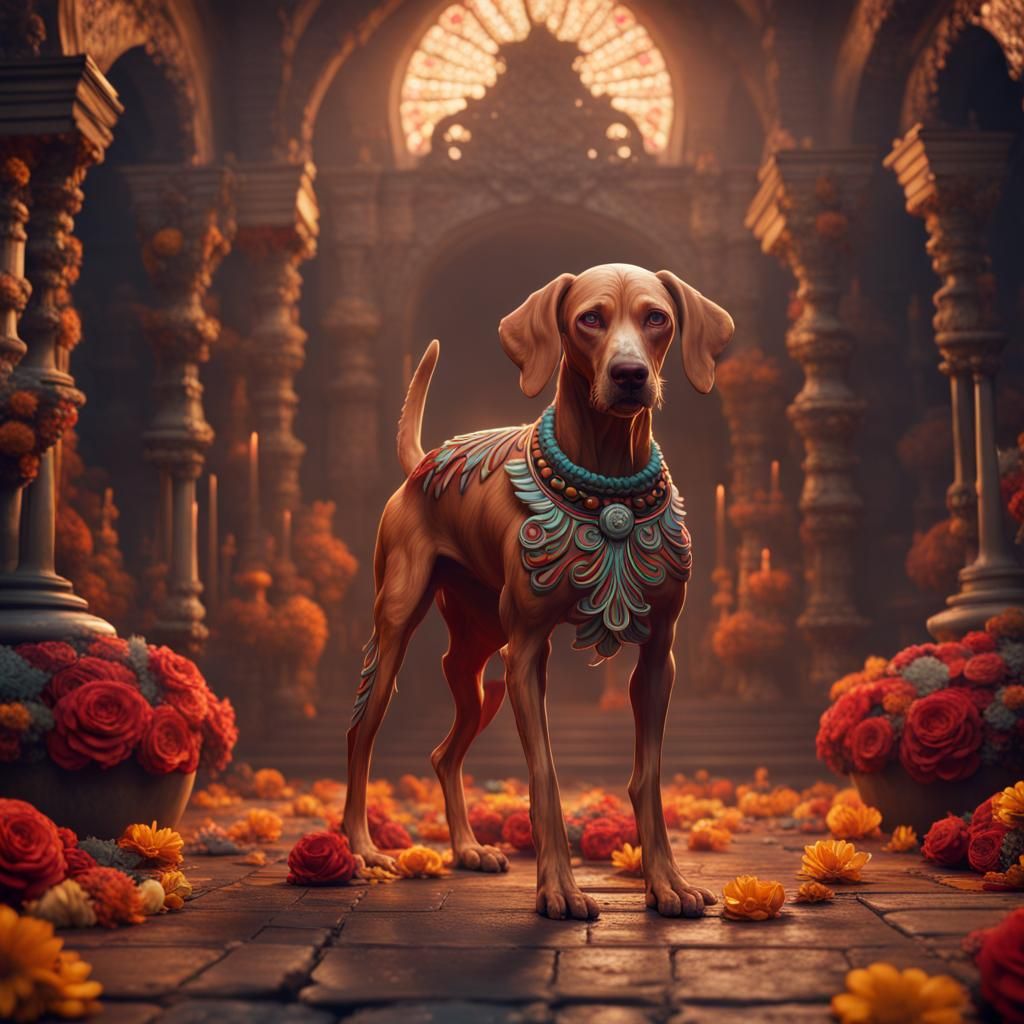 Day of the Dead Vizsla in Detailed Digital Painting