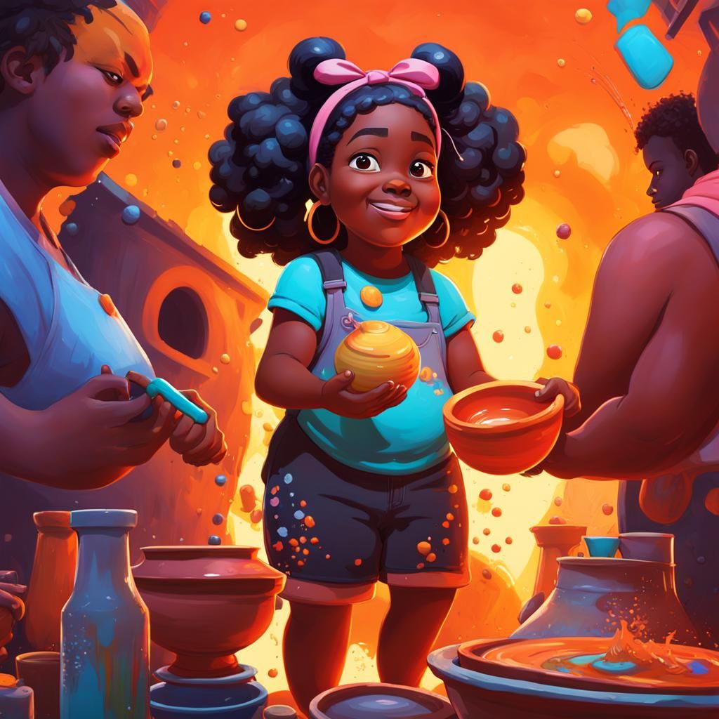 Girl in Pottery Class: Graffiti Art Style