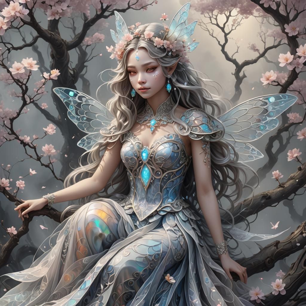 Fairy Queen with Opal Wings in Sakura Tree