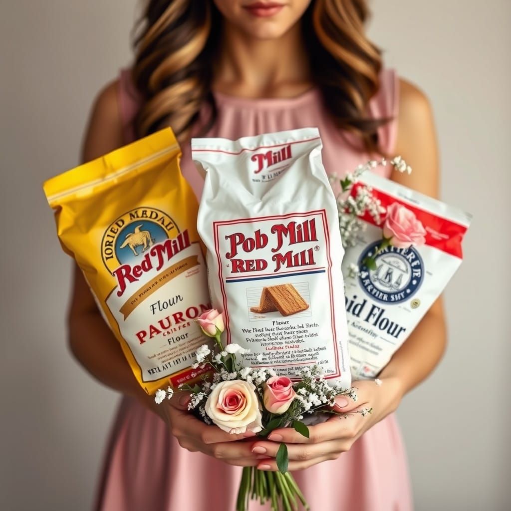 A Woman Surrounded by Flour and Floral Elements in Photoreal...