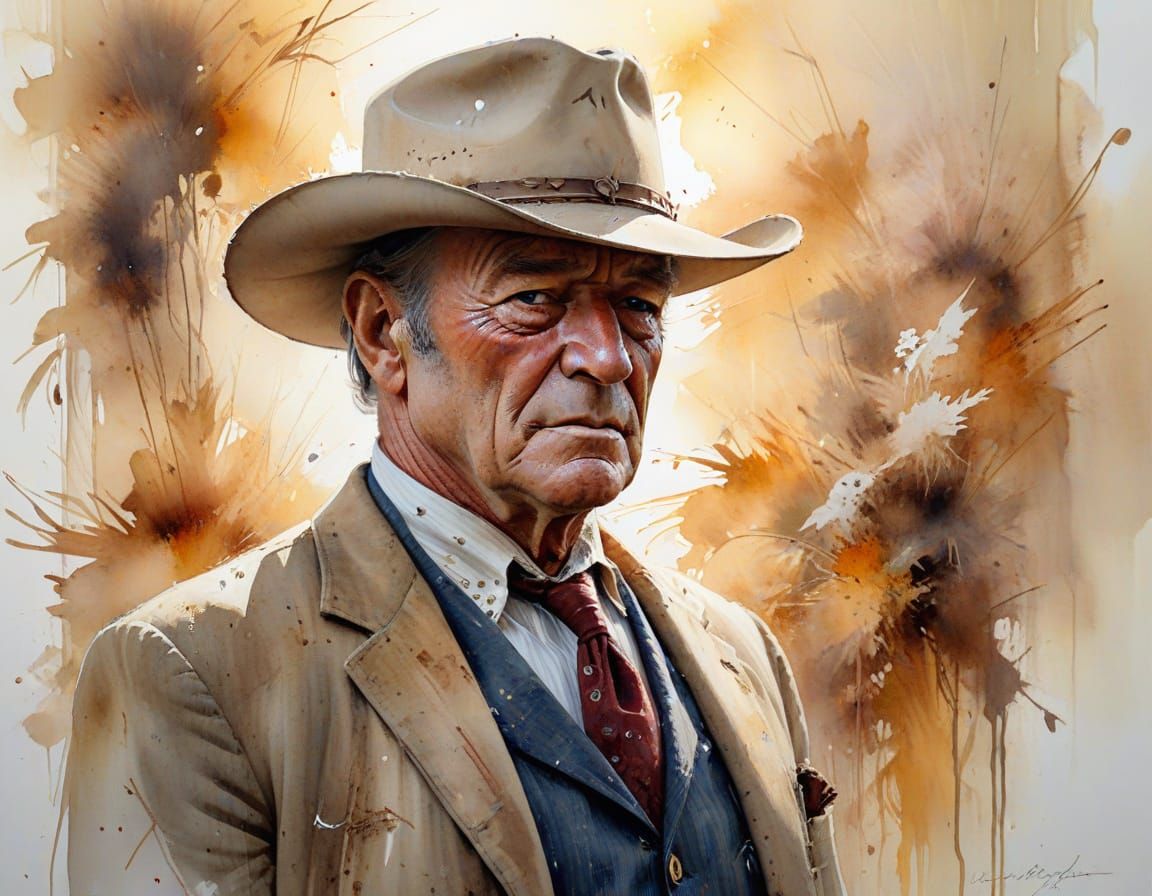John Wayne as Brewster Coburn in Elegant Watercolour Style