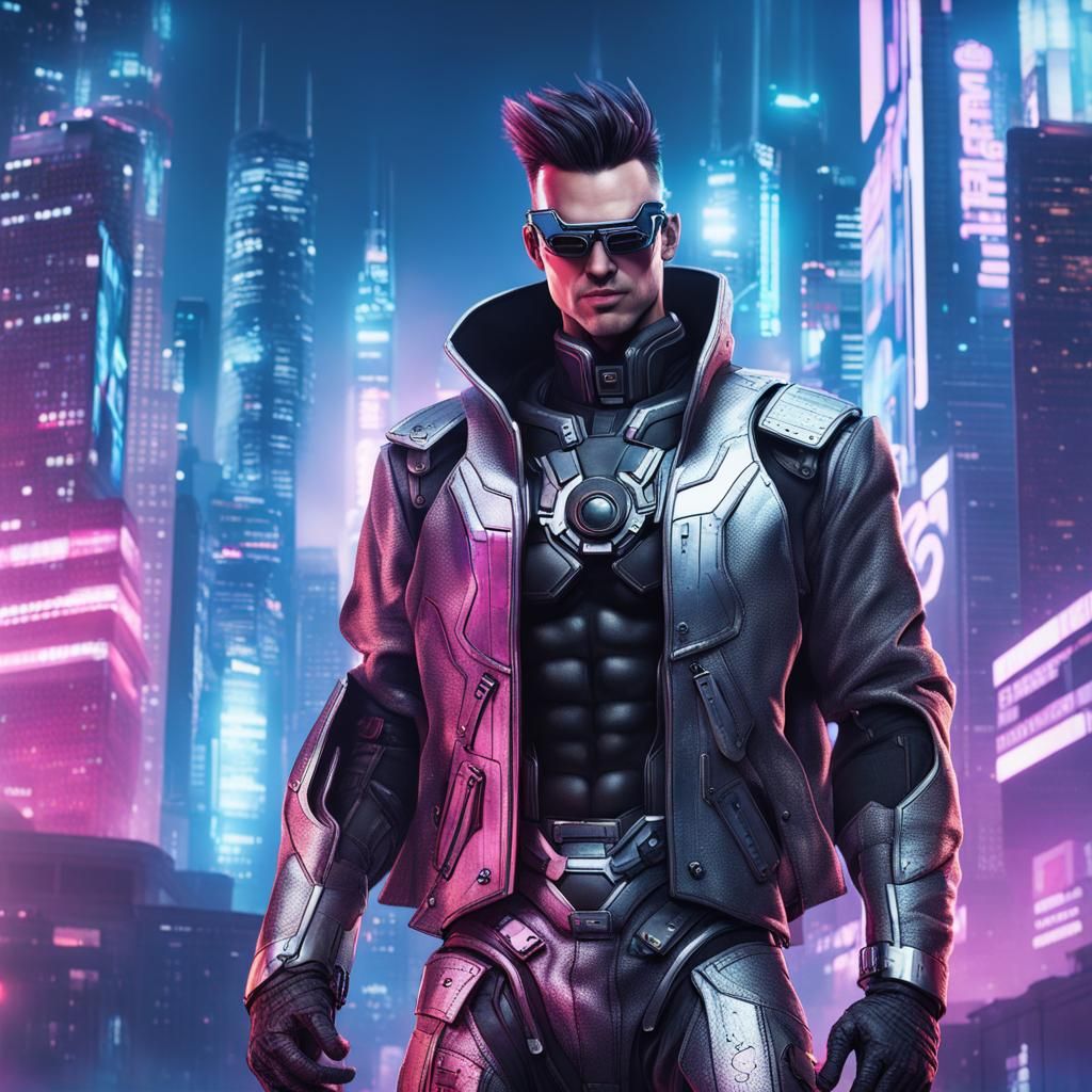 Cyberpunk Man in Supreme Outfit