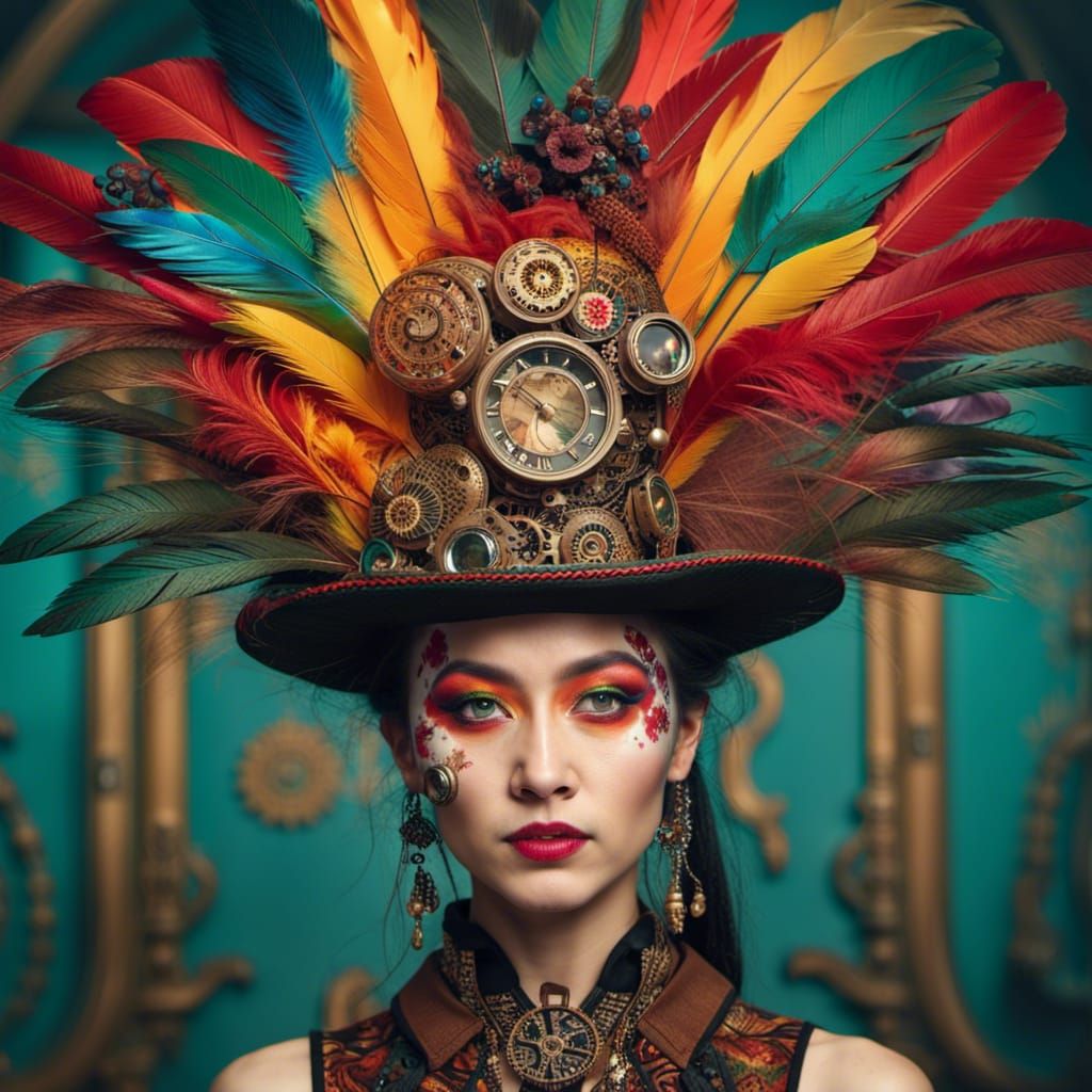 Steampunk Asian Beauty with Impasto Feather Details
