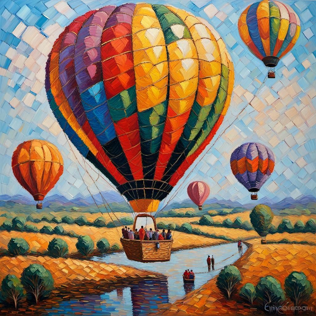 Hot Air Balloon Race in Expressionist Oil Painting