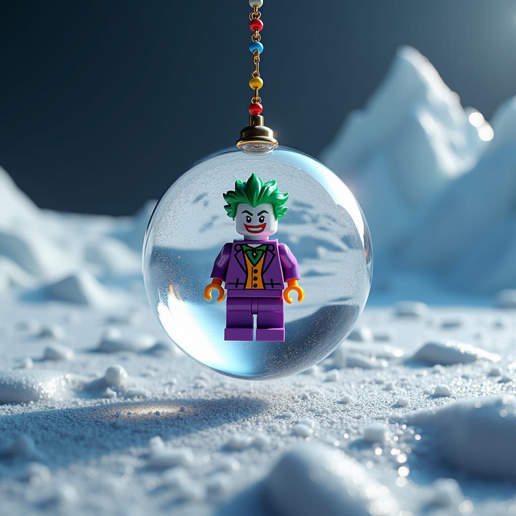 Lego Joker in Glass Orb on Snowy Moon