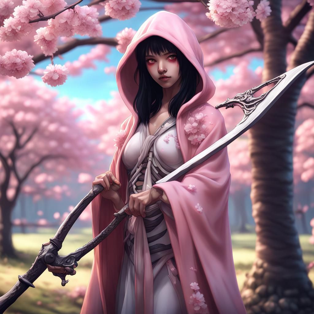 Anime Girl with Scythe and Skeleton Makeup