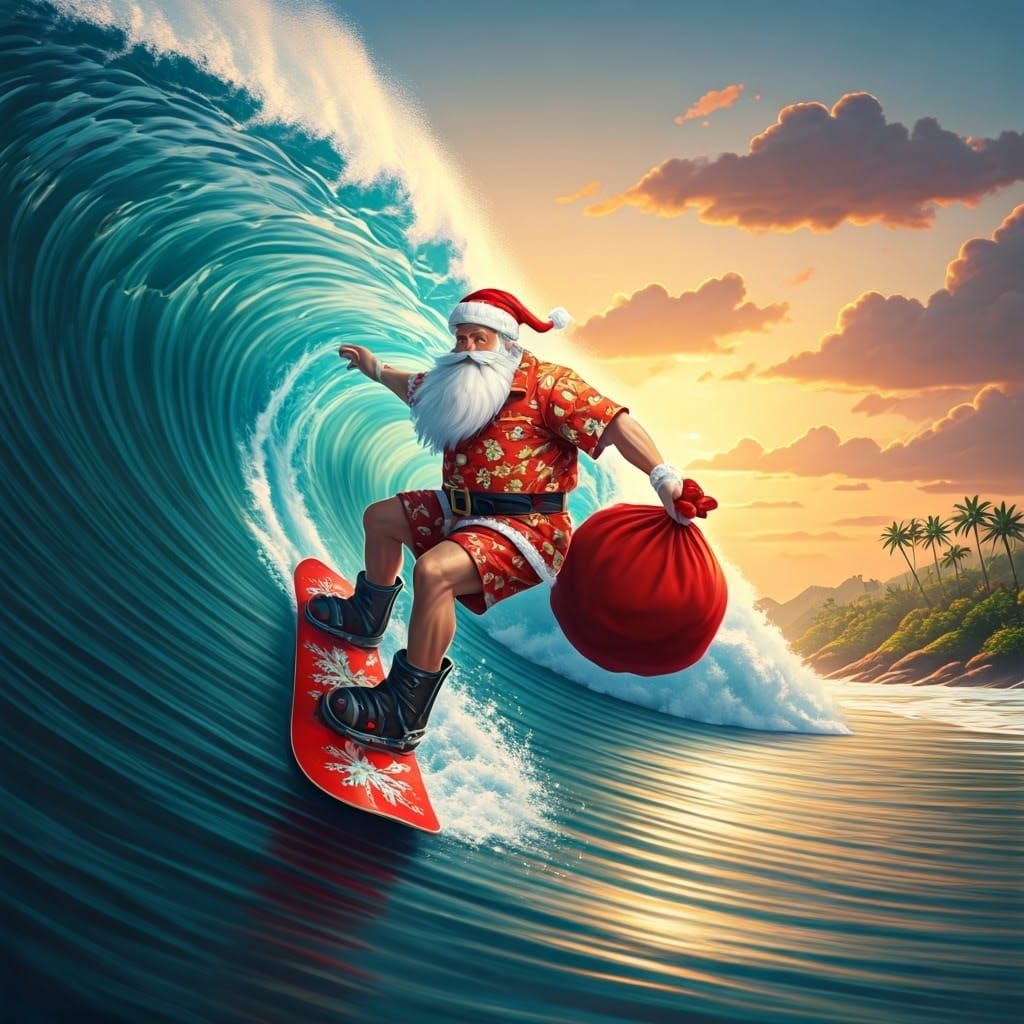 Surreal Christmas Santa Rides Snowboard Through Tropical Sun...