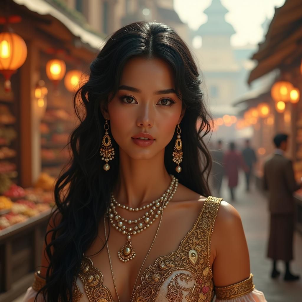 Elegant Merchant Woman in Opulent Trading Port