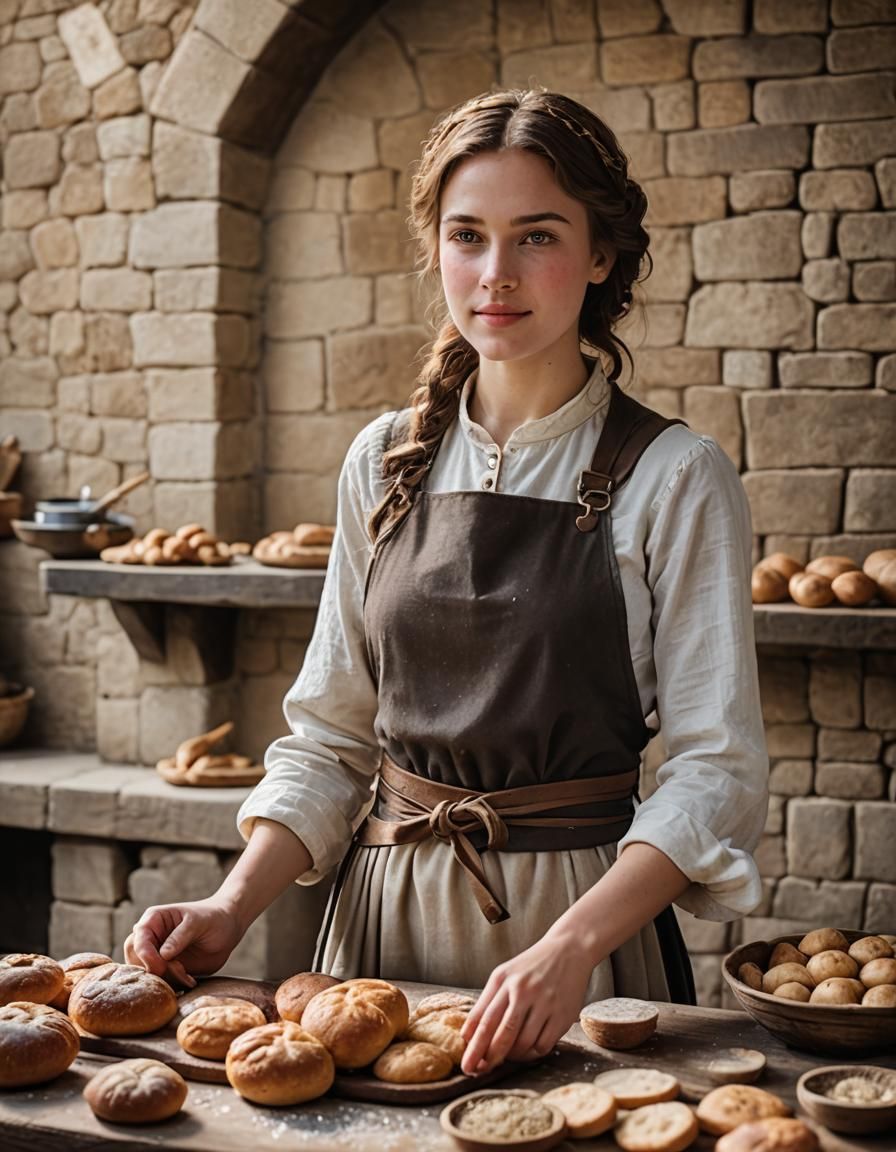 Medieval Young Baker Girl: Professional Photography