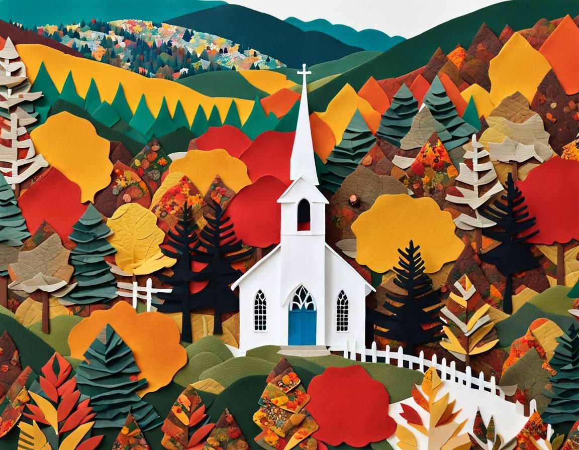 Autumnal Church: a Mixed Media Paper Collage