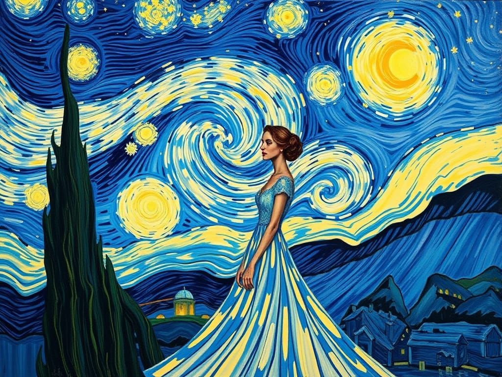 Woman as Starry Night, in Van Gogh Style