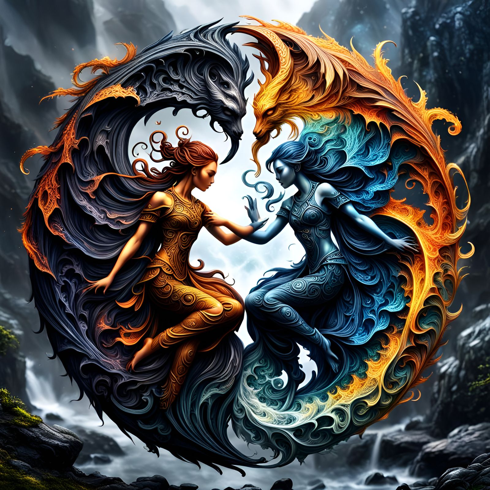 Yin and Yang Elemental Fairies in HDR