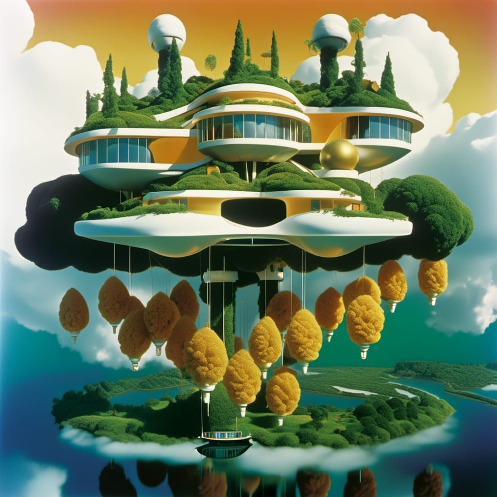 Cybernetic Village Floating in the Clouds