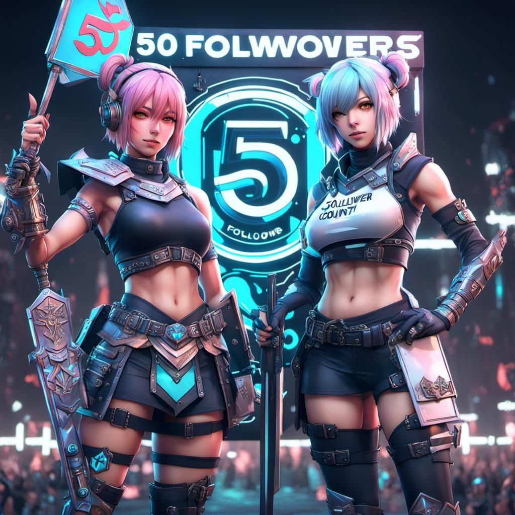 Raver Girl and Warrior Thank Followers in Anime Art