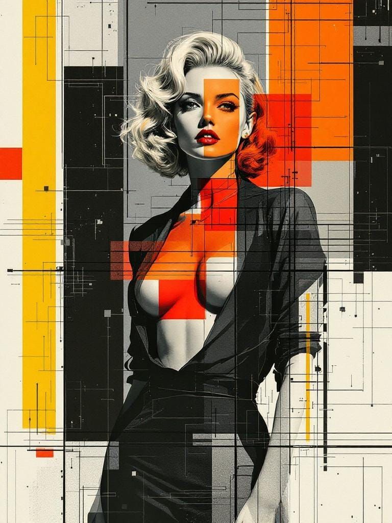 Pin-Up Woman with Technical Bauhaus Design Elements