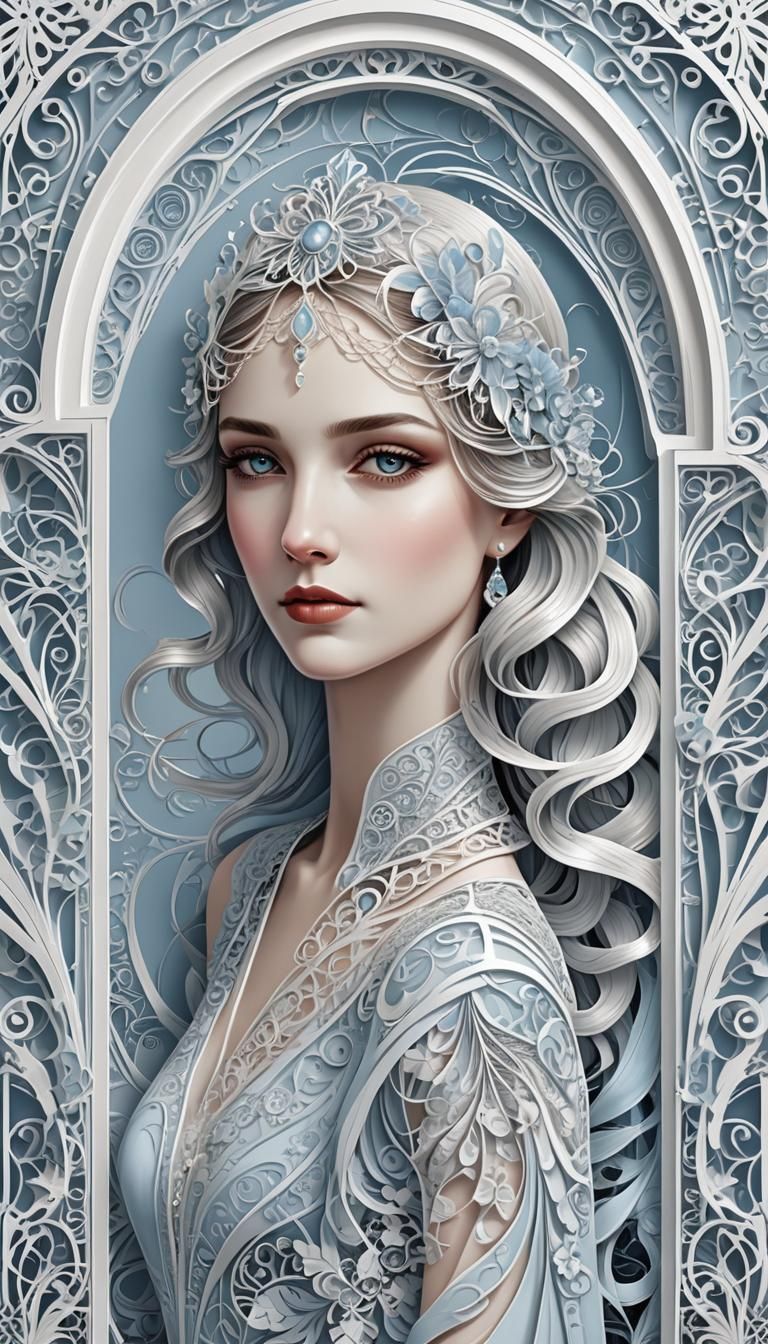 Art Deco Woman with Snowflake Border