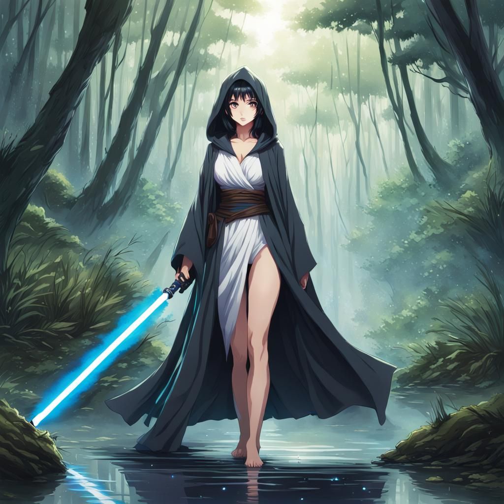 Anime Style Jedi Girl on Swamp Planet