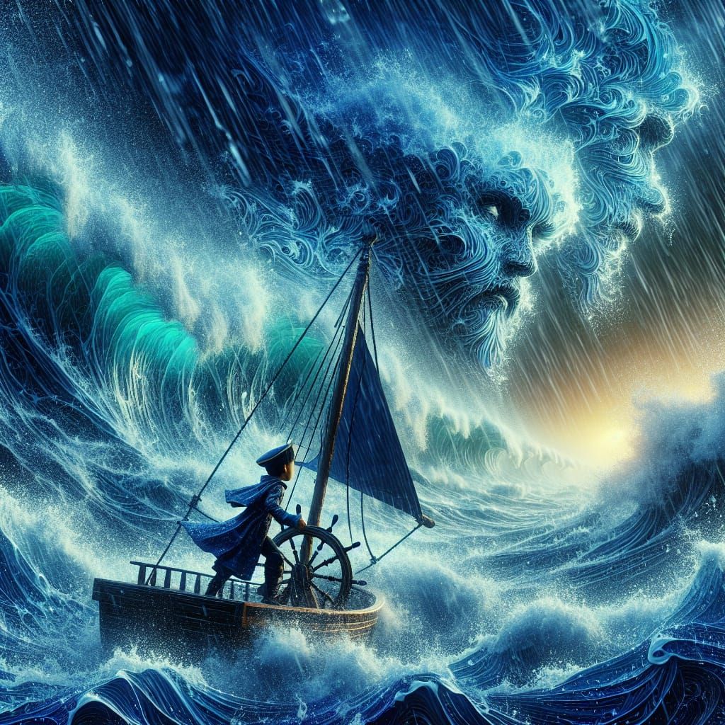 Brave Boy Captains Stormy Seas: Fantasy Concept Art