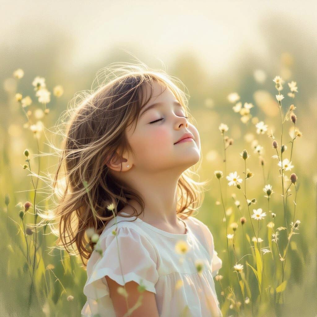 Young Girl Finds Serenity in Sun-Drenched Meadow