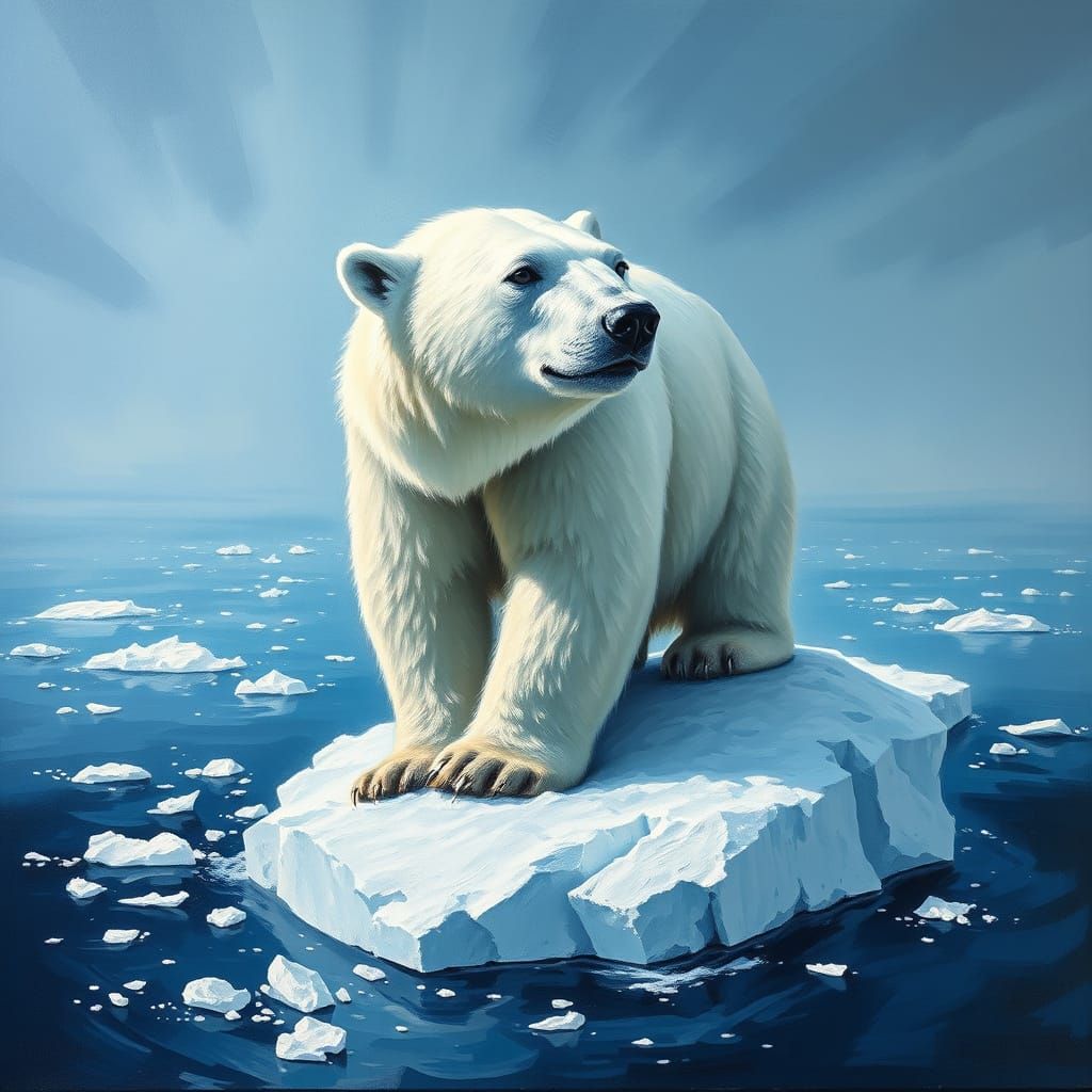Polar Bear in Arctic Oil Painting
