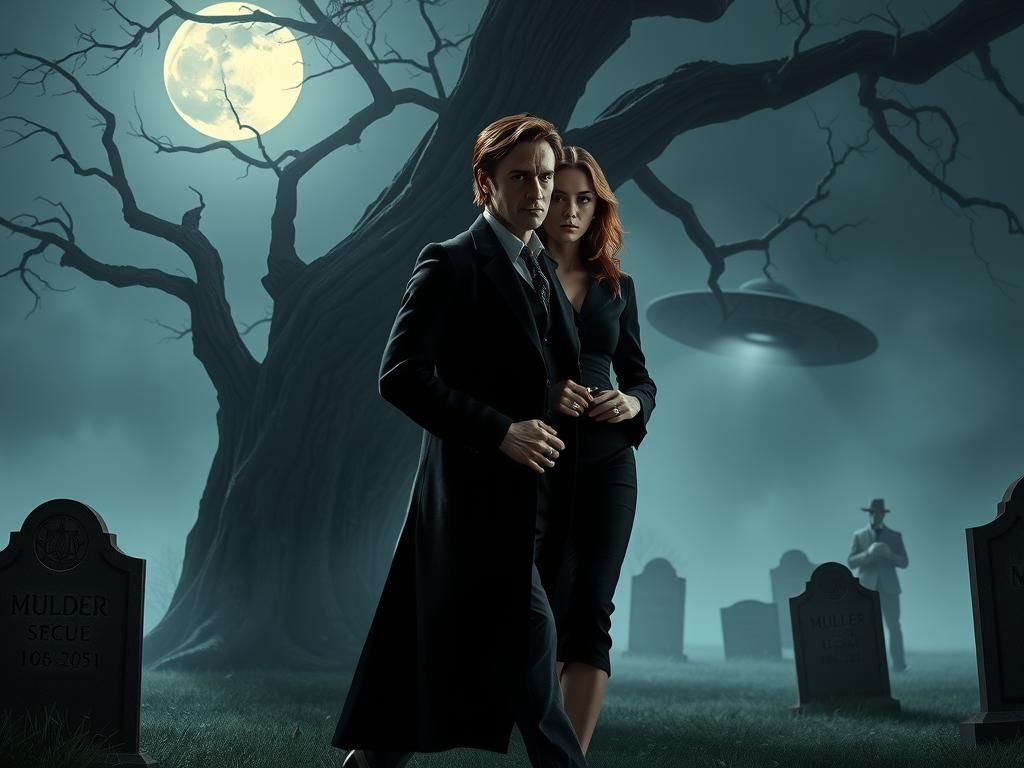 X-Files Agents Search Graveyard at Night