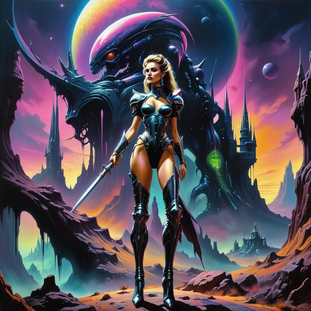 Warrior Princess on Alien Planet in Dark Fantasy Style