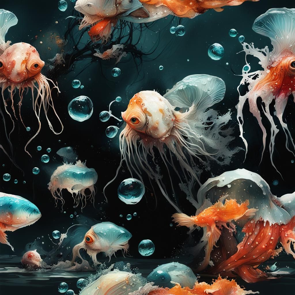 Underwater Mixed-Media Painting with Jellyfish