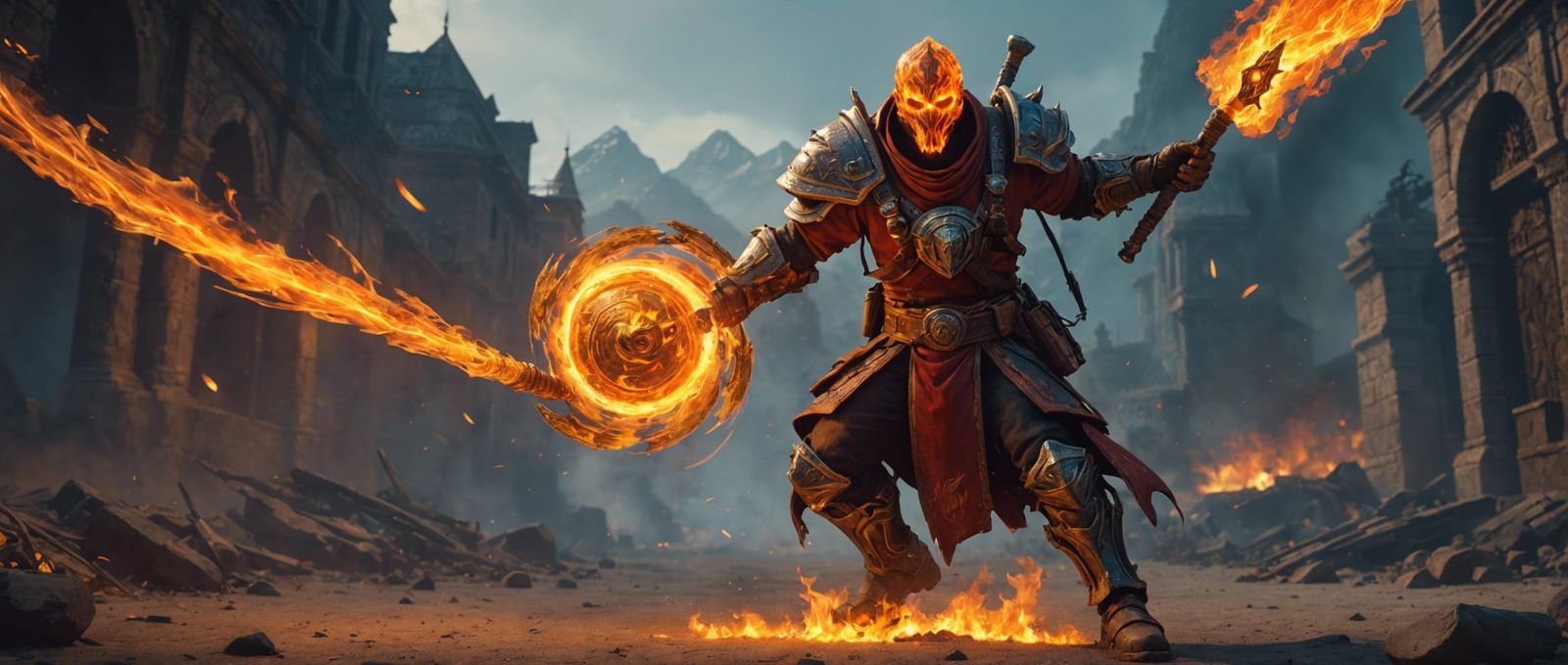 Fire Mage Casting Pyroblast in Hyperrealistic Style