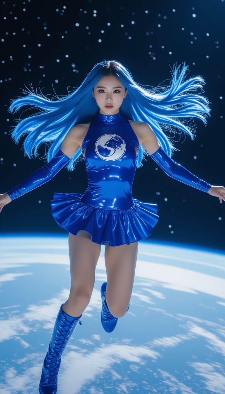 Gymnastics Captain as Superheroine in Earth Orbit