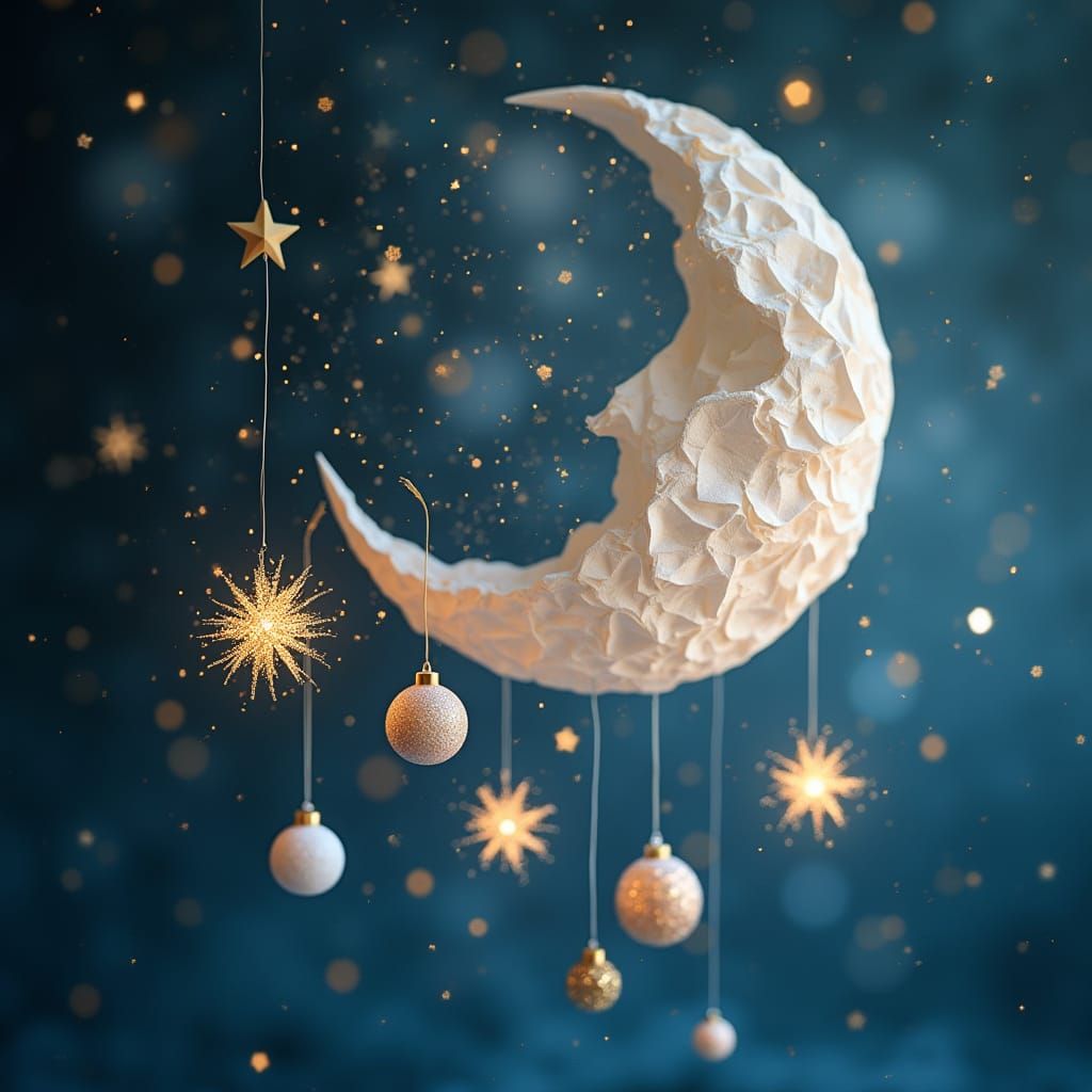 Fantasy Moonlit Scene in Origami Style