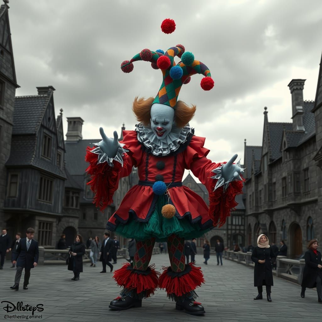 Pennywise as Colorful Jester in Gothic Macabre Style