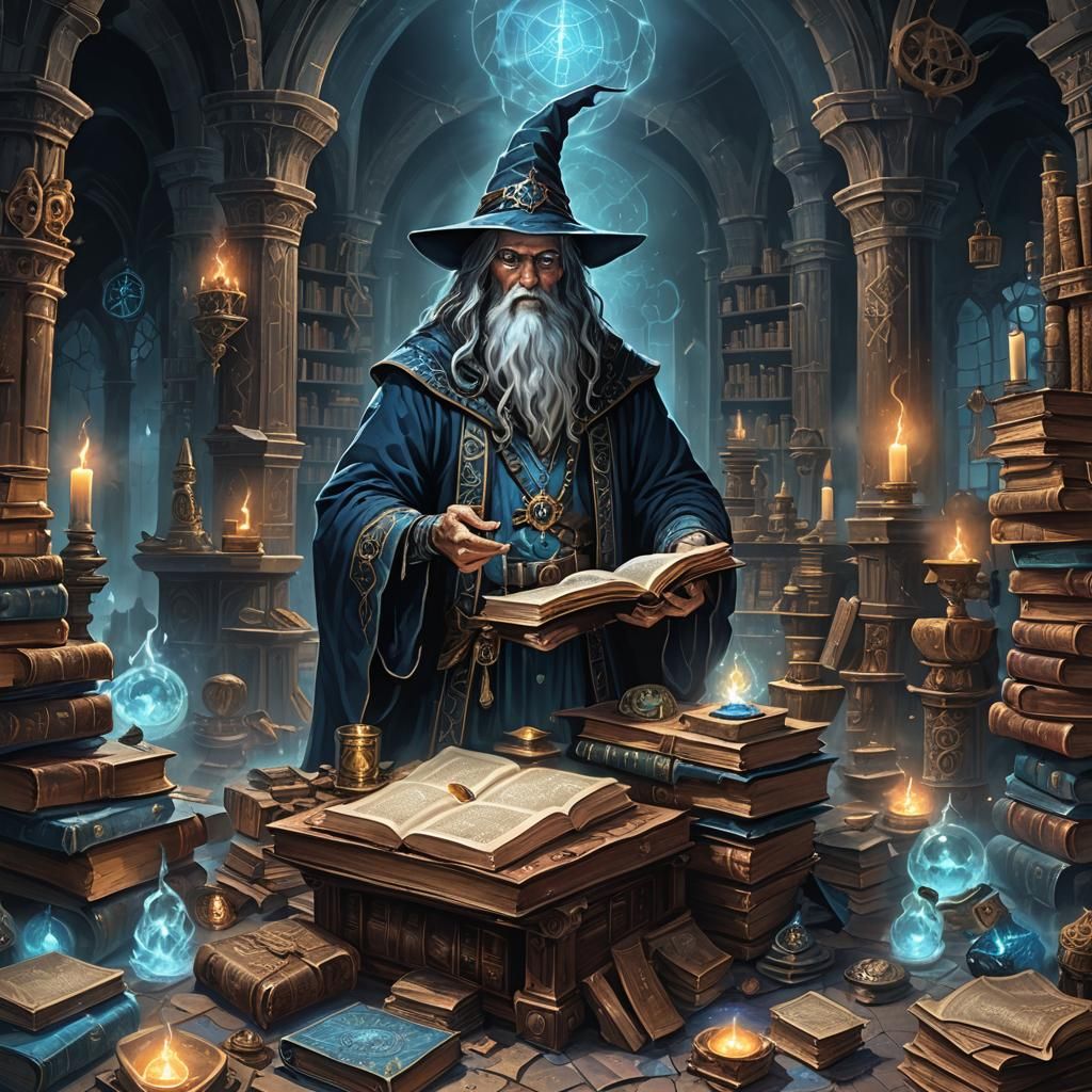 Necromancer Wizard Casting Spell in Tower, Cinematic Lightin...
