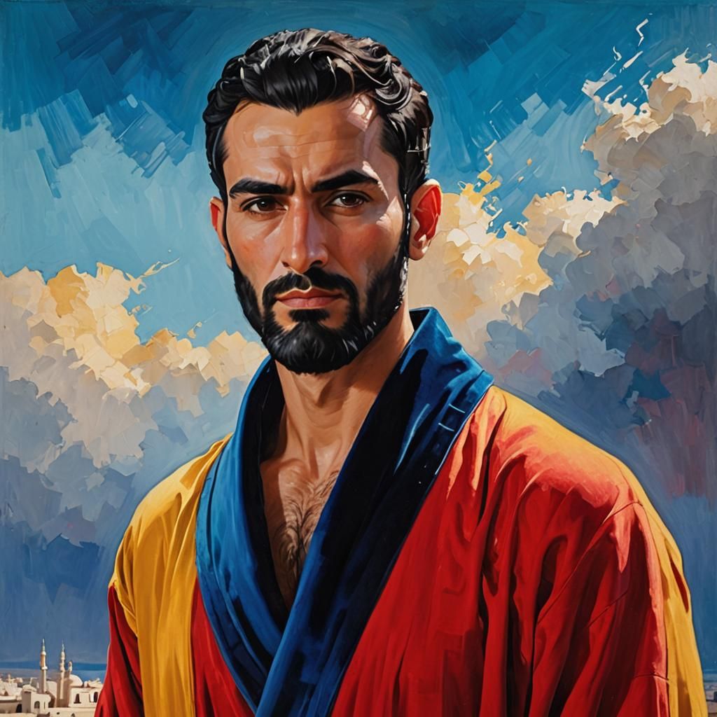 Elegant Man in Mosque, Impressionist Oil Painting