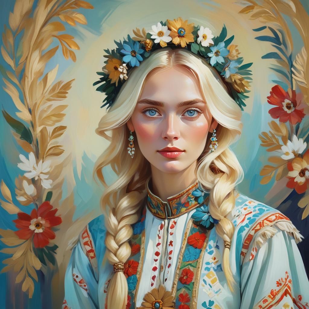 Fauvist Portrait of a Blonde Girl in Slavic Dress