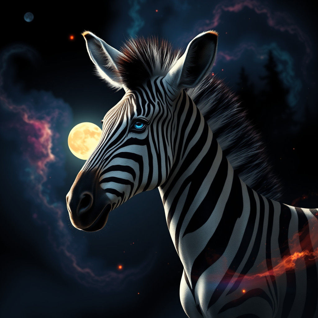 Ethereal Zebra with Cosmic Aura, Fantasy Matte Painting