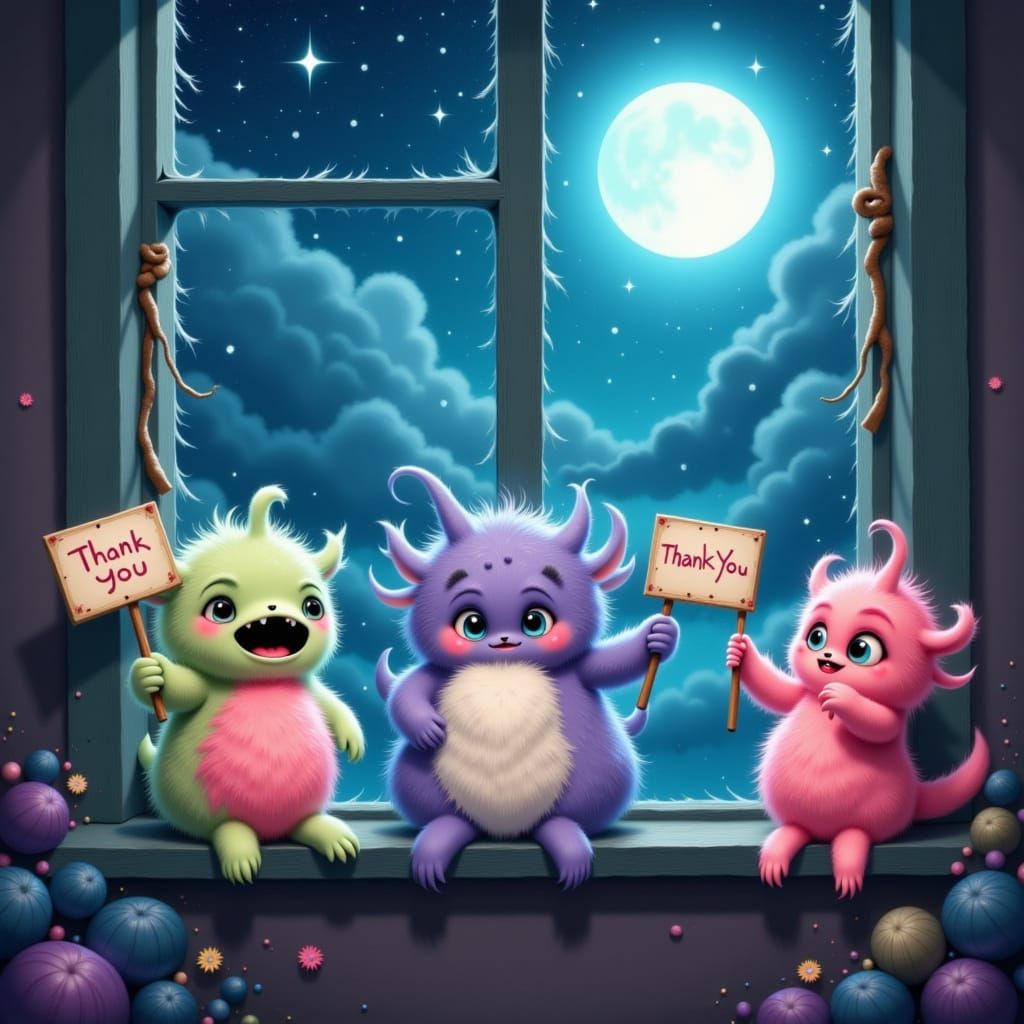 Pastel Monsters Thank You on Starry Night