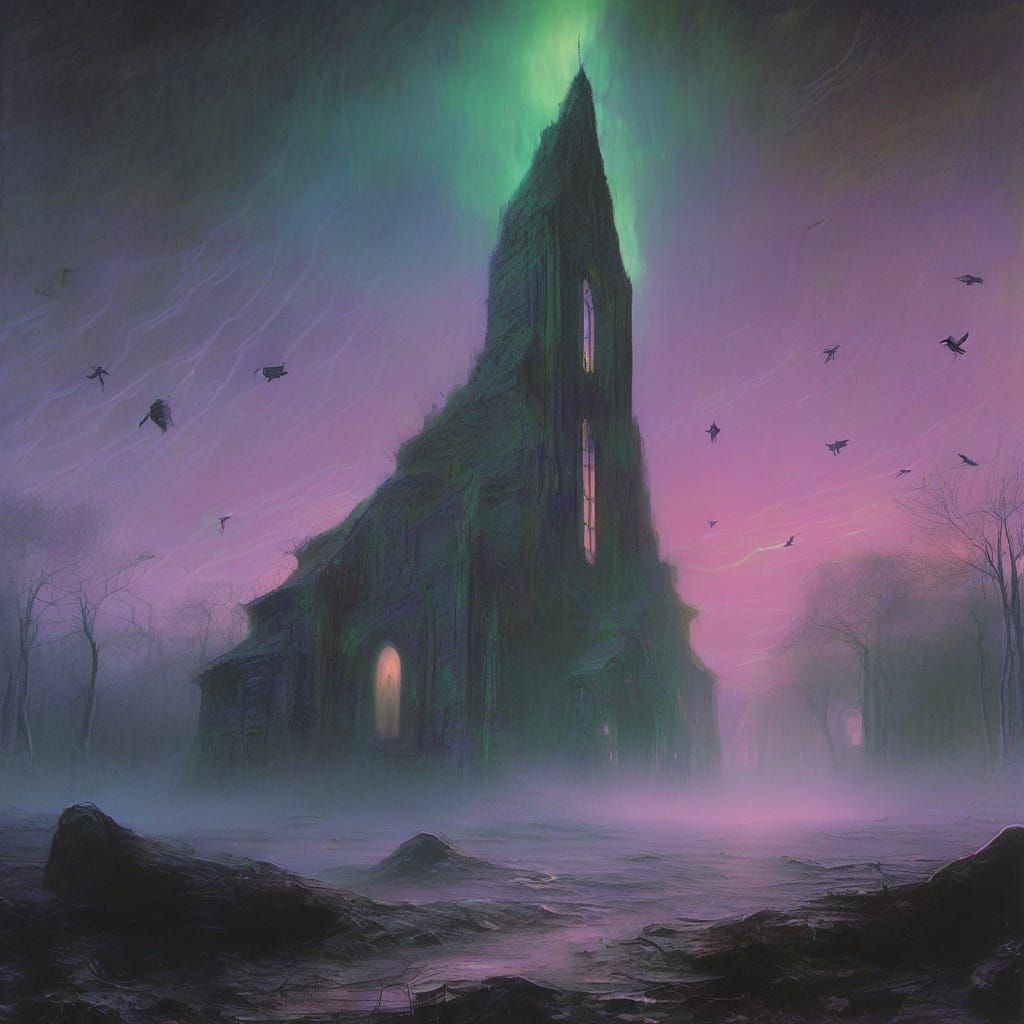 Ethereal Ghostly Figure Soars Through Twilight Graveyard