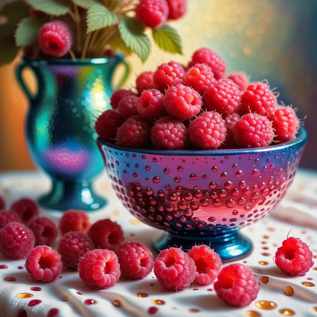 Raspberries in Pointillism Style with Impasto Effect