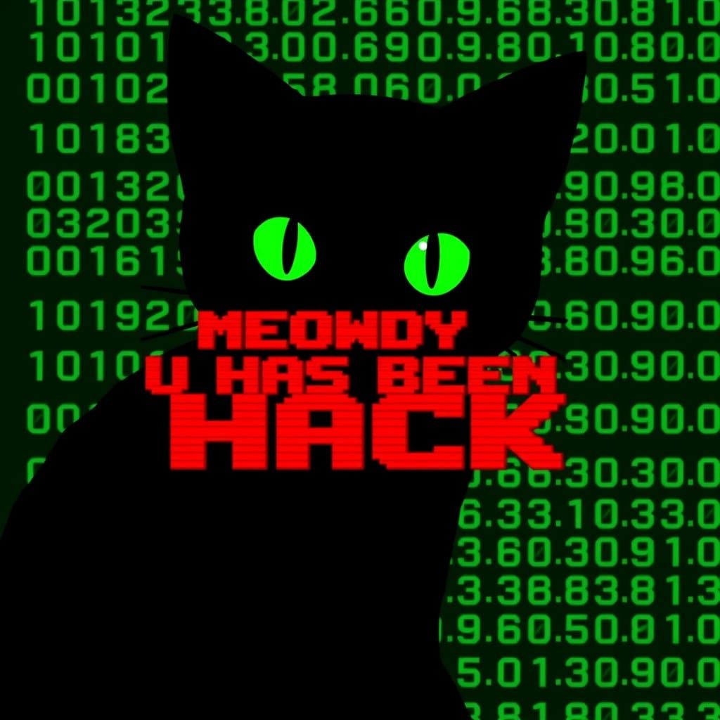 Cute Anime Cat Glitch Art in a Dark Neon Matrix