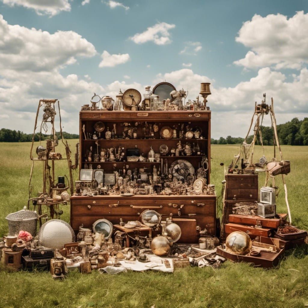 Surreal Face Surrounded by Vintage Objects