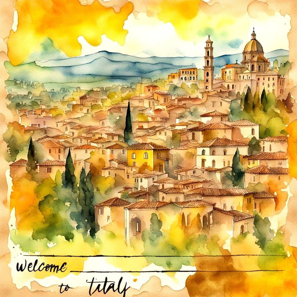 Vintage Watercolor Postcard of Sicily, Italy
