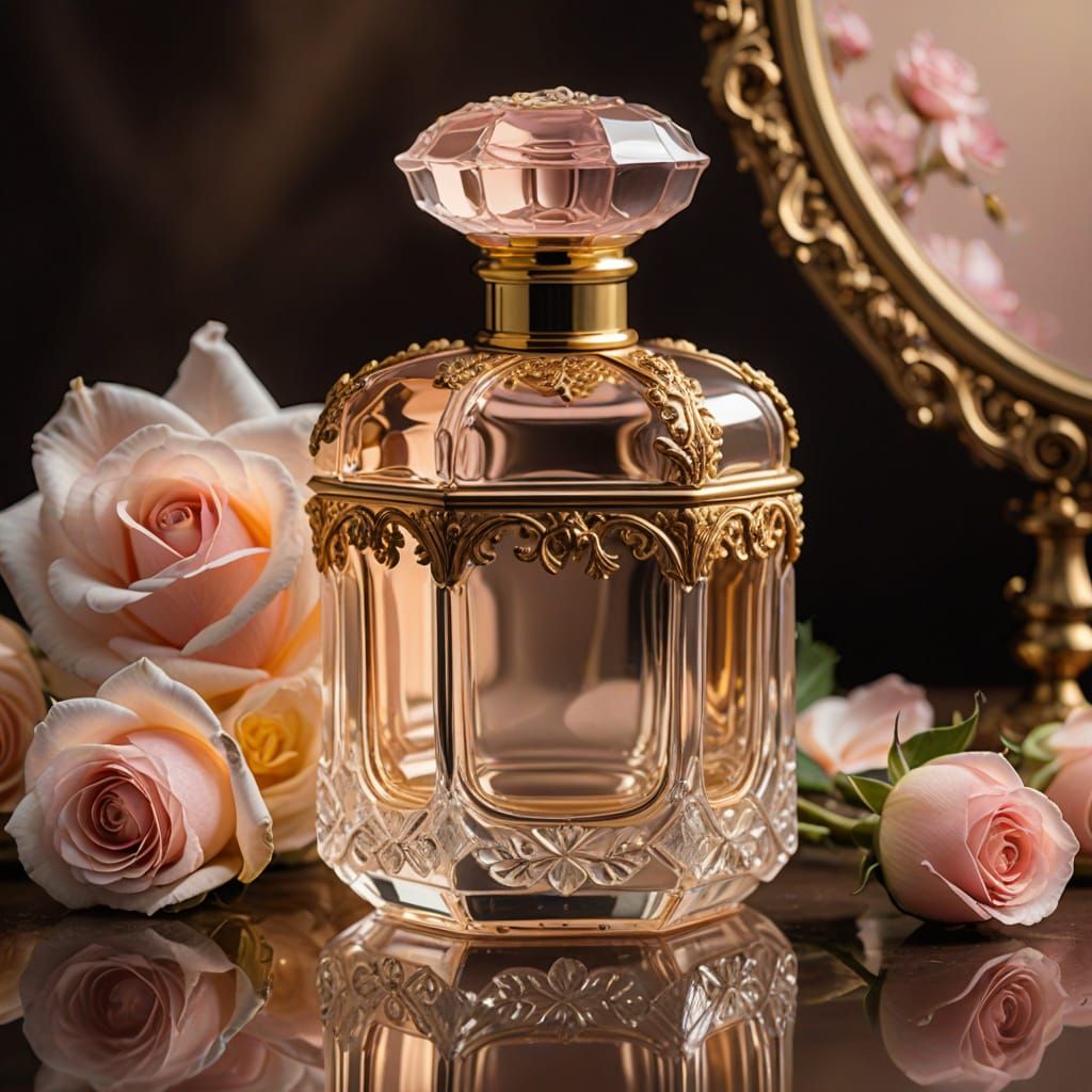 Elegant Rose Quartz Perfume Bottle in Dutch Masters Style