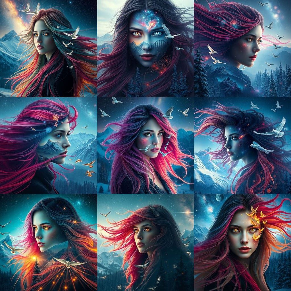 Mysterious Woman Dissolves into Cosmic Landscape