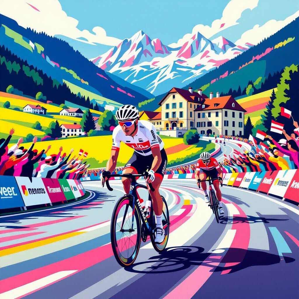 Polka Dot Cyclist in Tour de France, Digital Art