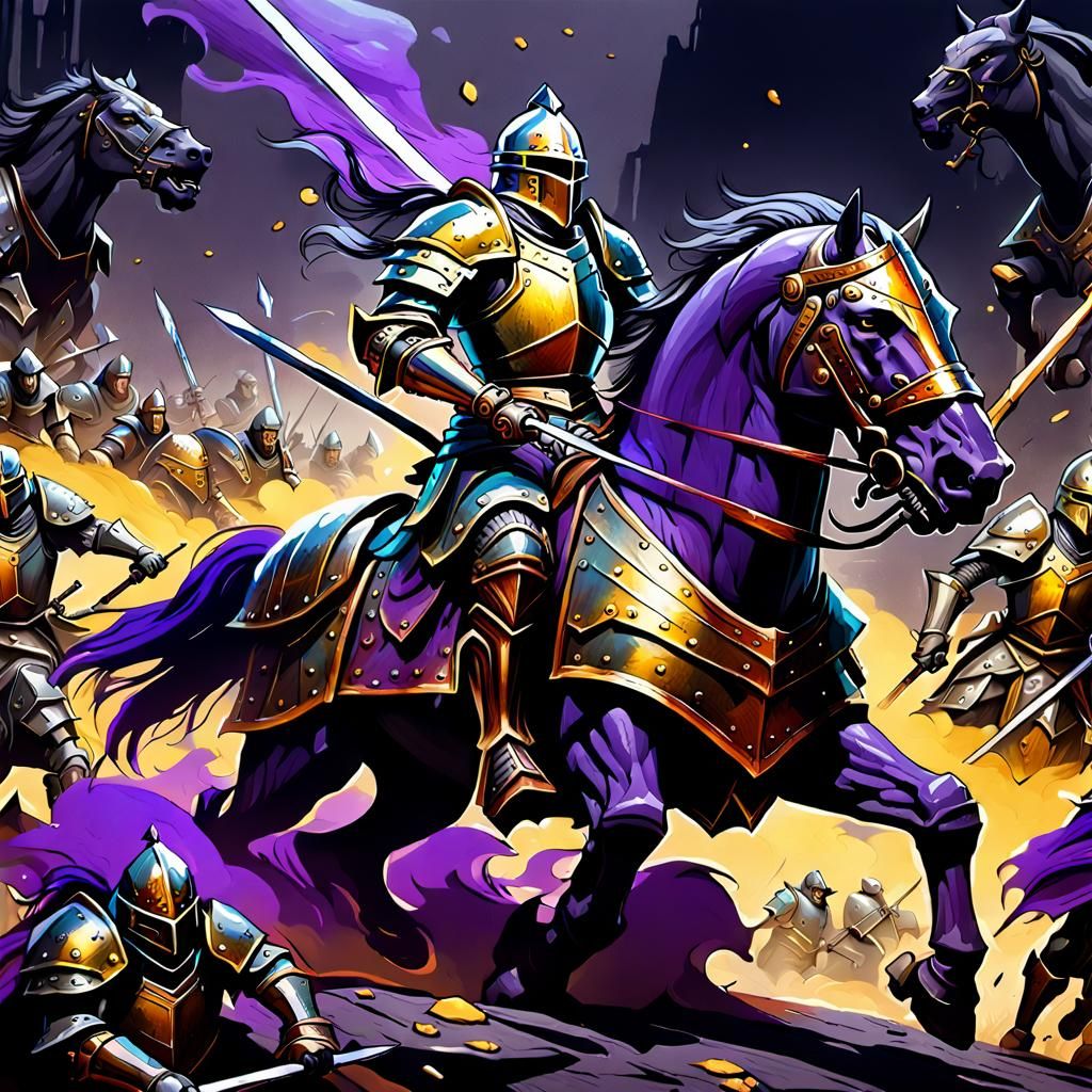 Armored Knight on Steed in Dark Fantasy Battle