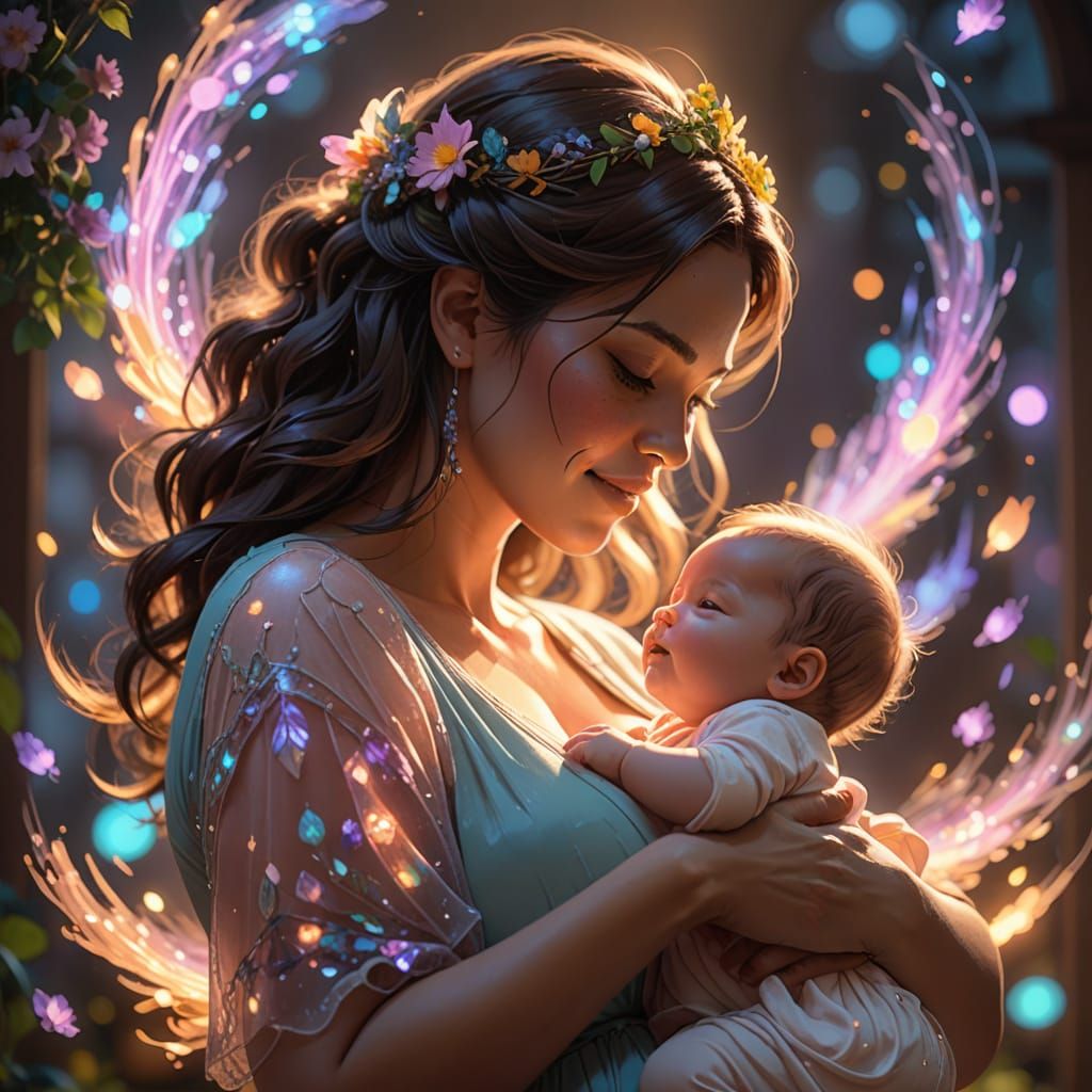 Happy Pregnant Mother in Vibrant 3D Anime Art