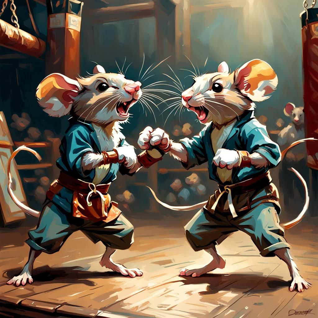 Mice Boxing in Figurative Style